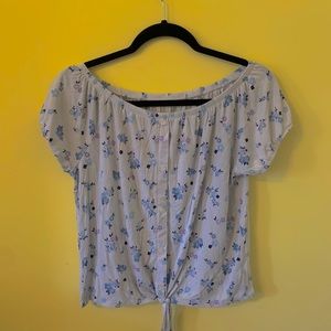 Blue and white floral blouse